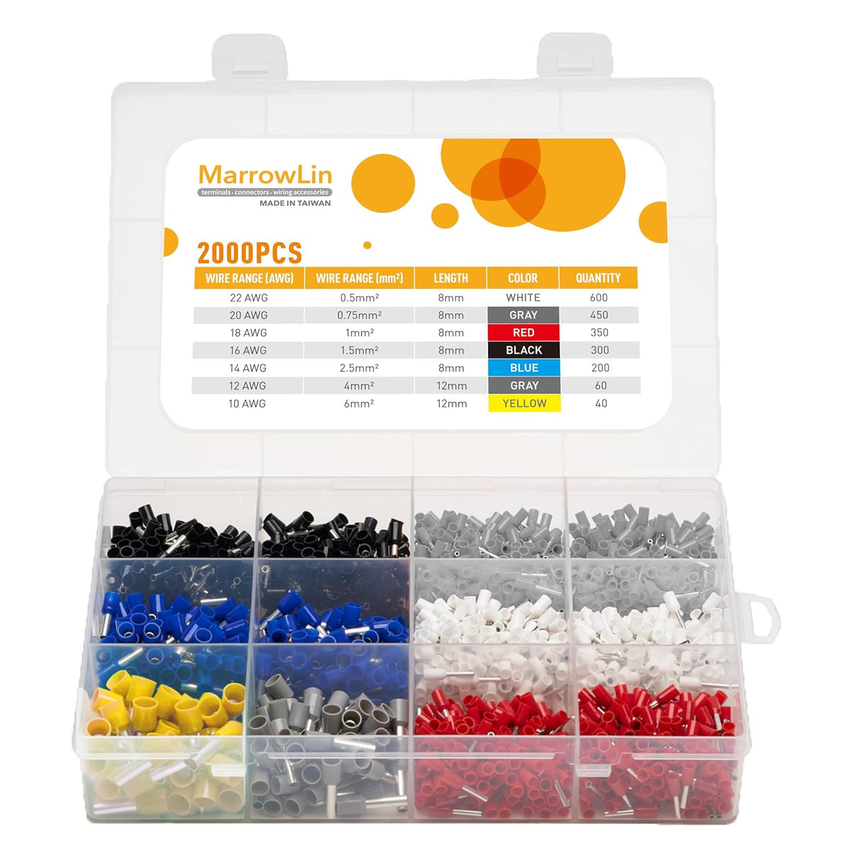 2000 PCS Wire Ferrule Kit, 22-10 AWG Premium Terminals Connectors
