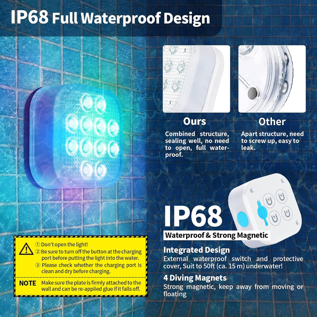 Rechargeable Submersible Pool Lights with Remote, Waterproof Underwater Charging Battery Operated Controlled 16 Color