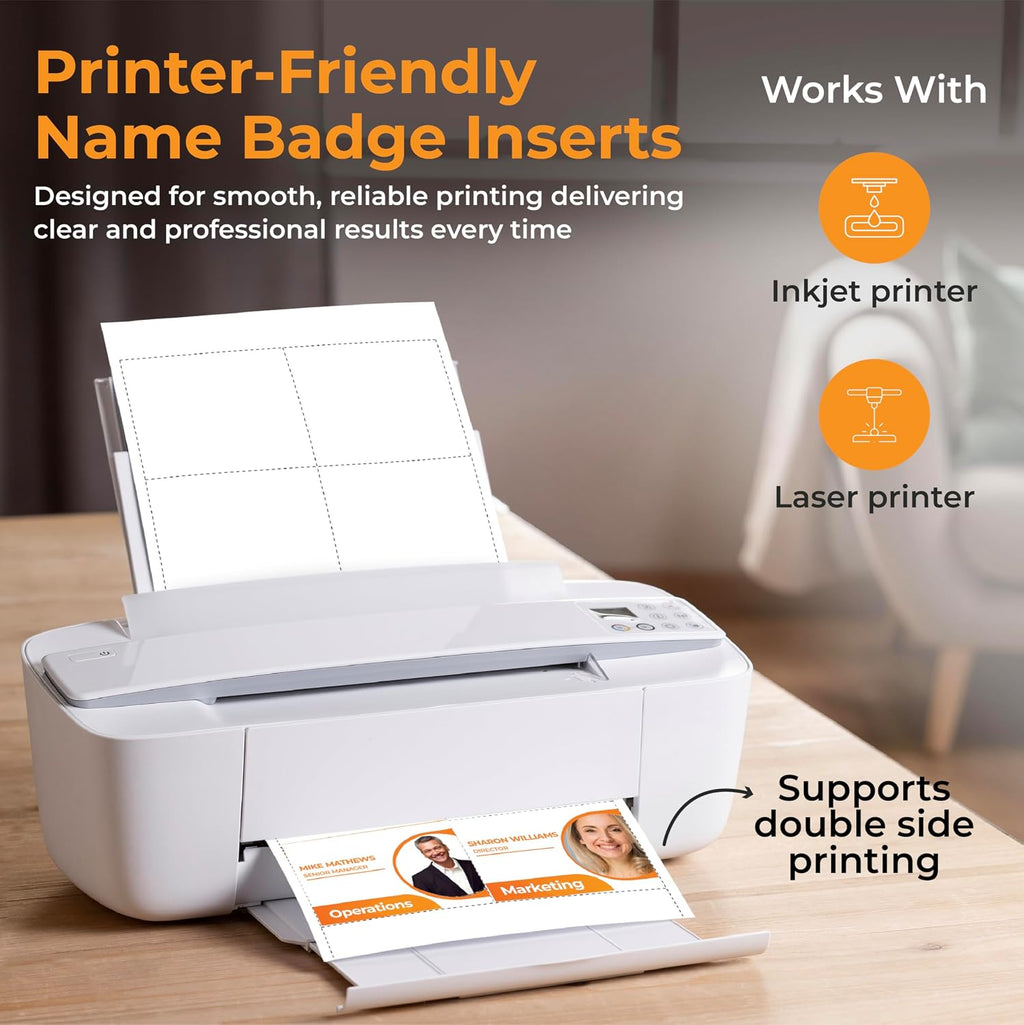 Customizable Name Badge Inserts 4x3 inch (240 Cardstock Refills) White Printable Name Tag Inserts 3x4 inch Compatible