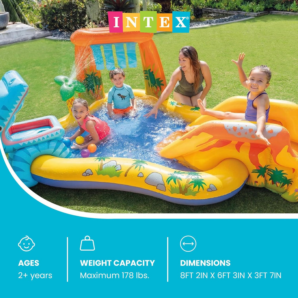 Inflatable Dinosaur Play Center Outdoor Playhouse Inflatable Water Park with Kid Pool Slide, Water Sprayer
