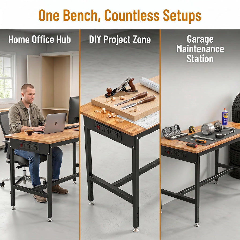 70 Inch Rolling Adjustable Workbench with Power Outlet