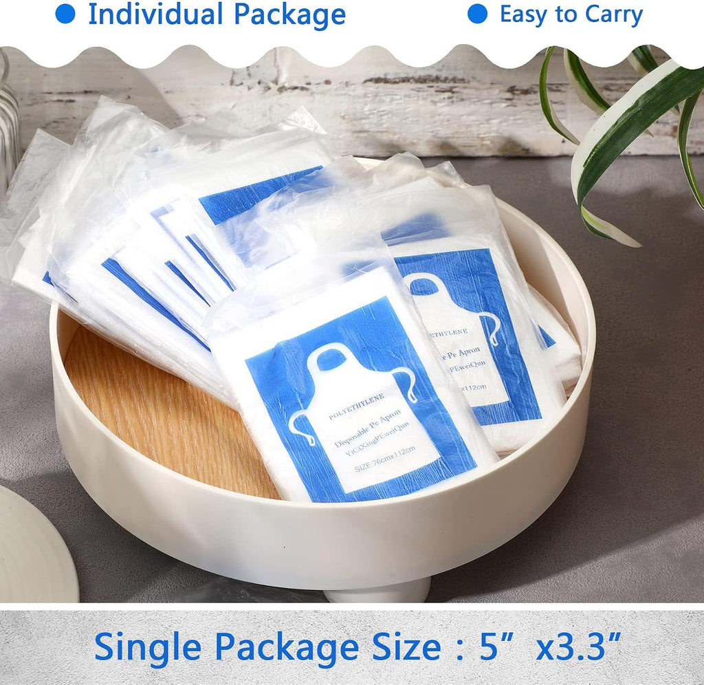 100 Pcs Disposable Aprons Adults Waterproof Plastic Clear Smocks