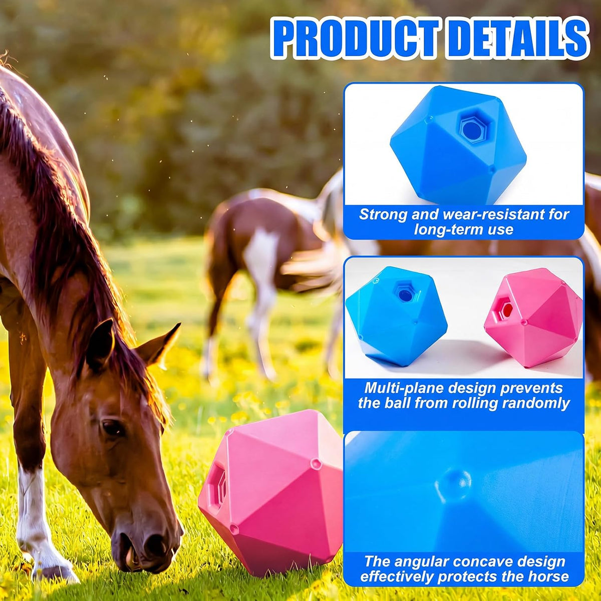 2 Pack Horse Treat Ball, 9" Feeder Toy for Horses, Pink Blue