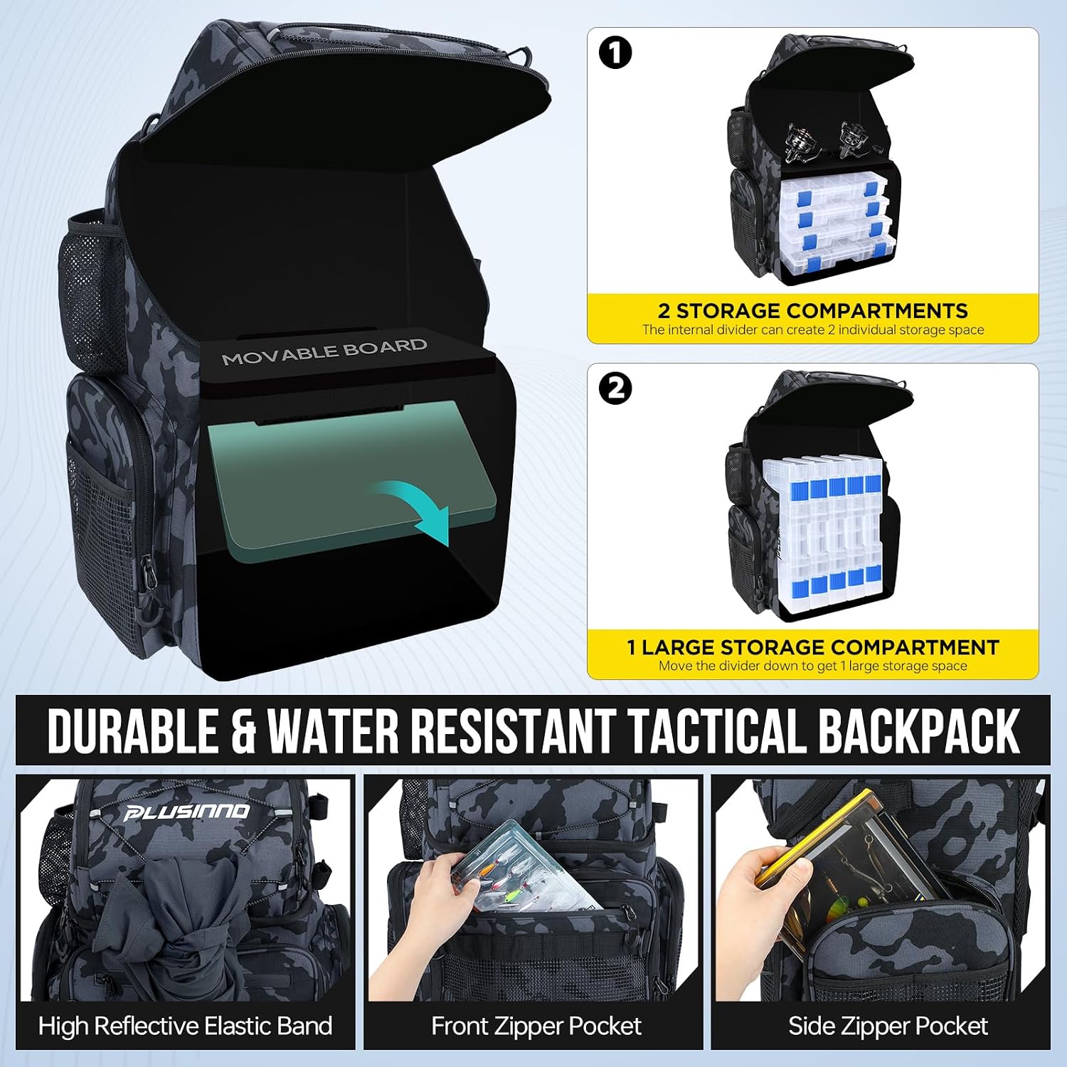 Cooler Fishing Backpack with Rod Holders 45L Large Water-resistant Fishing Tackle bag Store Fishing Gear Fishing