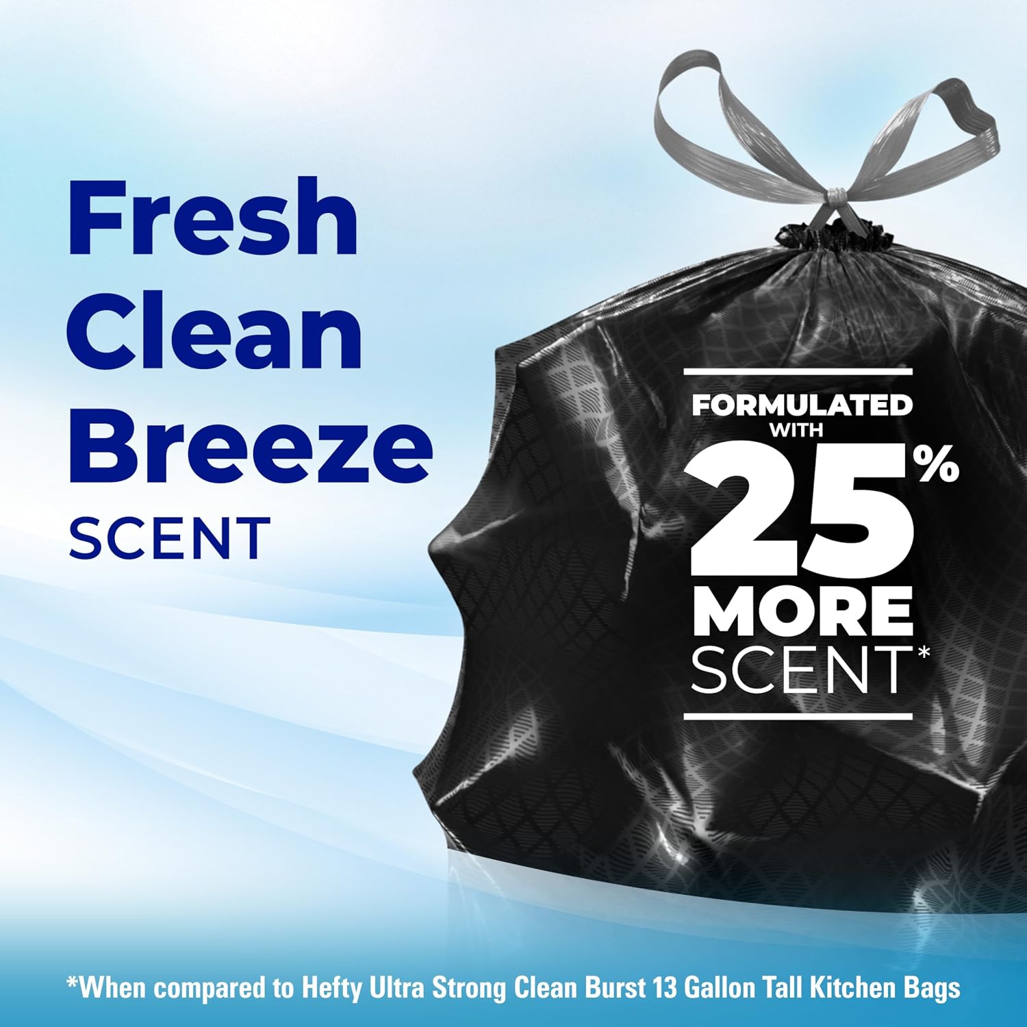 Ultra Strong Signature Scents 13G Trash Bags, Fresh Clean, 80ct | 13 Gallon Black Kitchen Trash Bags with 25% More