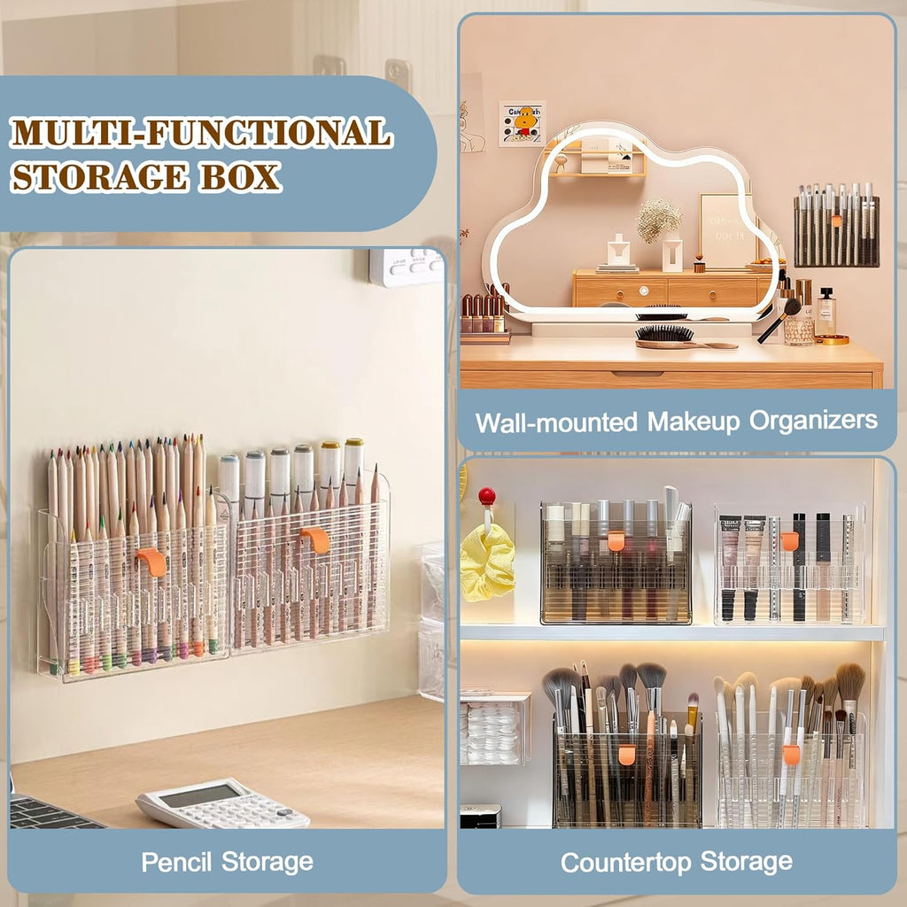 Wall-mounted Makeup Organizers, 16-Slot Eyeliner Lip Liner Organizer Holder, Makeup Organizer for Brush, Makeup