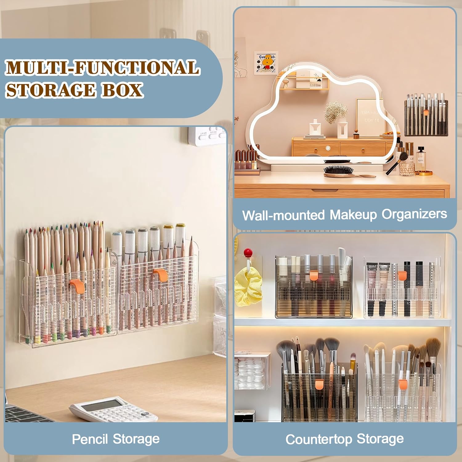 Wall-mounted Makeup Organizers, 16-Slot Eyeliner Lip Liner Organizer Holder, Makeup Organizer for Brush, Makeup
