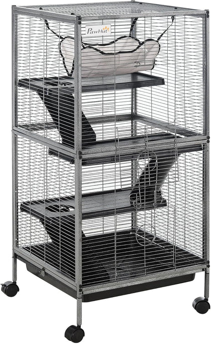 Metal Small Animal Cage, 4-Tiers Rolling Big Ferret Cage, Gray