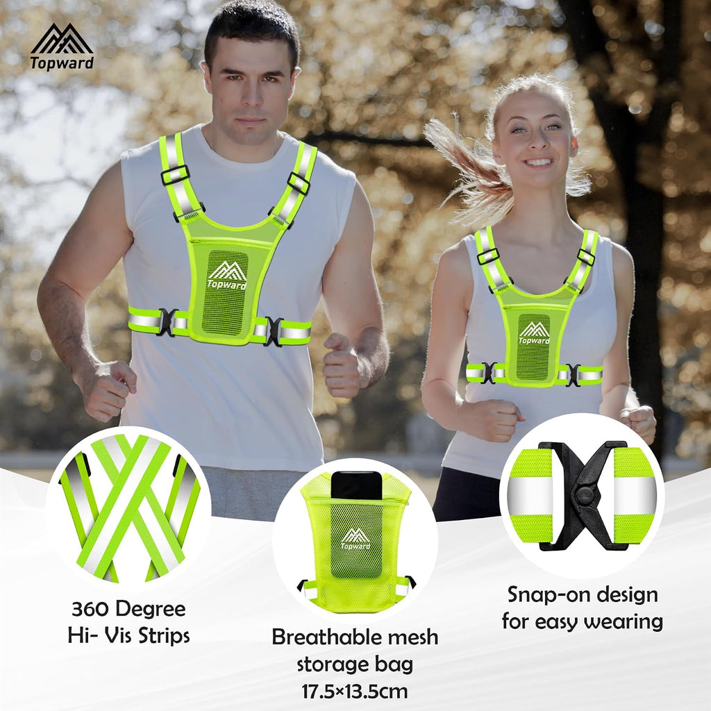Running Vest Chest Phone Holder for Women Men, Reflective Vest Safety Gear for Dog Walking Cycling - Adjustable