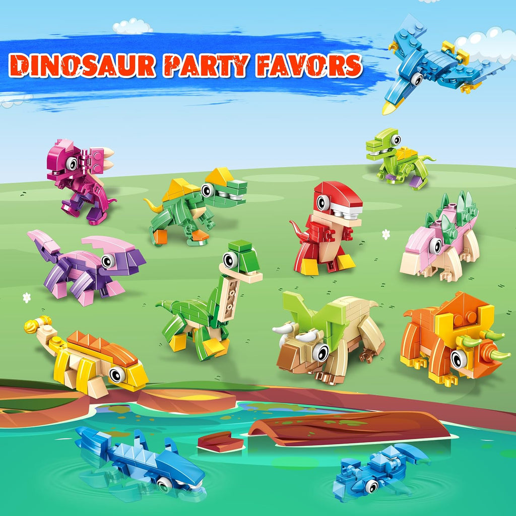 12 Packs Dinosaur Party Favors for Kids - 417 PCS Mini Dinosaur Building Blocks Set Toys for Boys Kids Easter