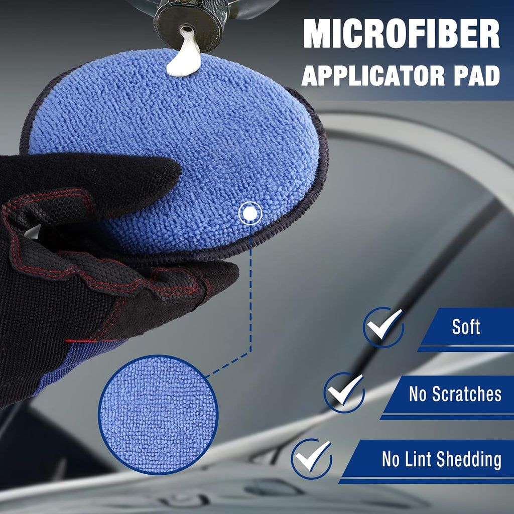 12-Pack Car Wax Applicator Pads with Finger Pocket, Microfiber Pad | Soft Foam Polishing Pads for Car Detailing &