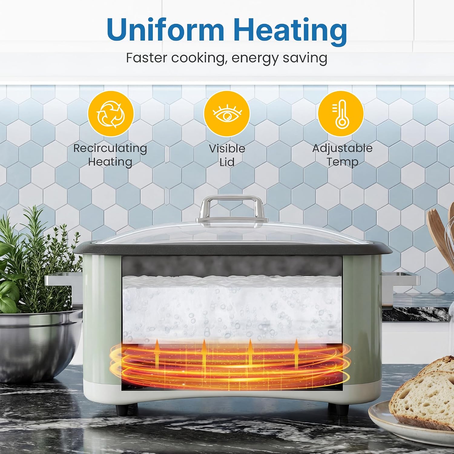 12-in-1 Programmable Slow Cooker Roaster Oven, 8 Quart Digital Multi-Cooker Food Warmer with Timer, Temp Control &
