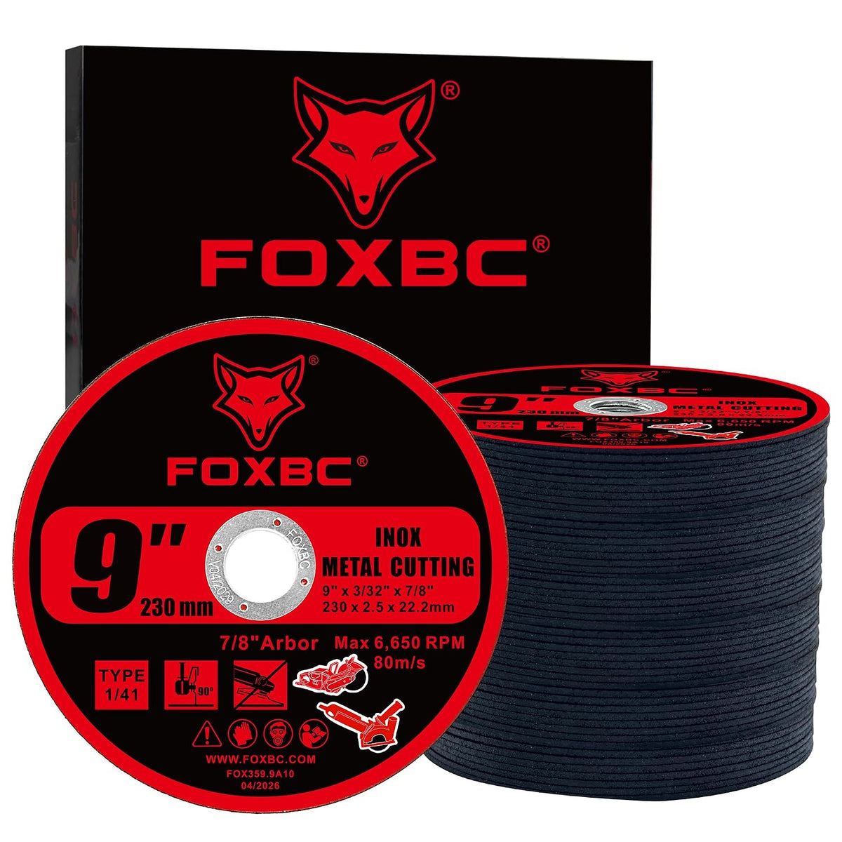 FOXBC 9 Inch Metal Cut-Off Wheel Discs, 9" x 3/32" x 7/8" - 10 Pack