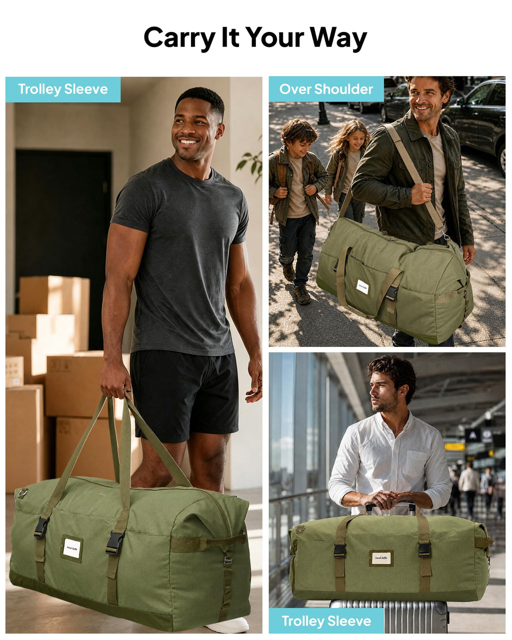 Foldable Large Duffle Bag for Travel with Shoes Compartment