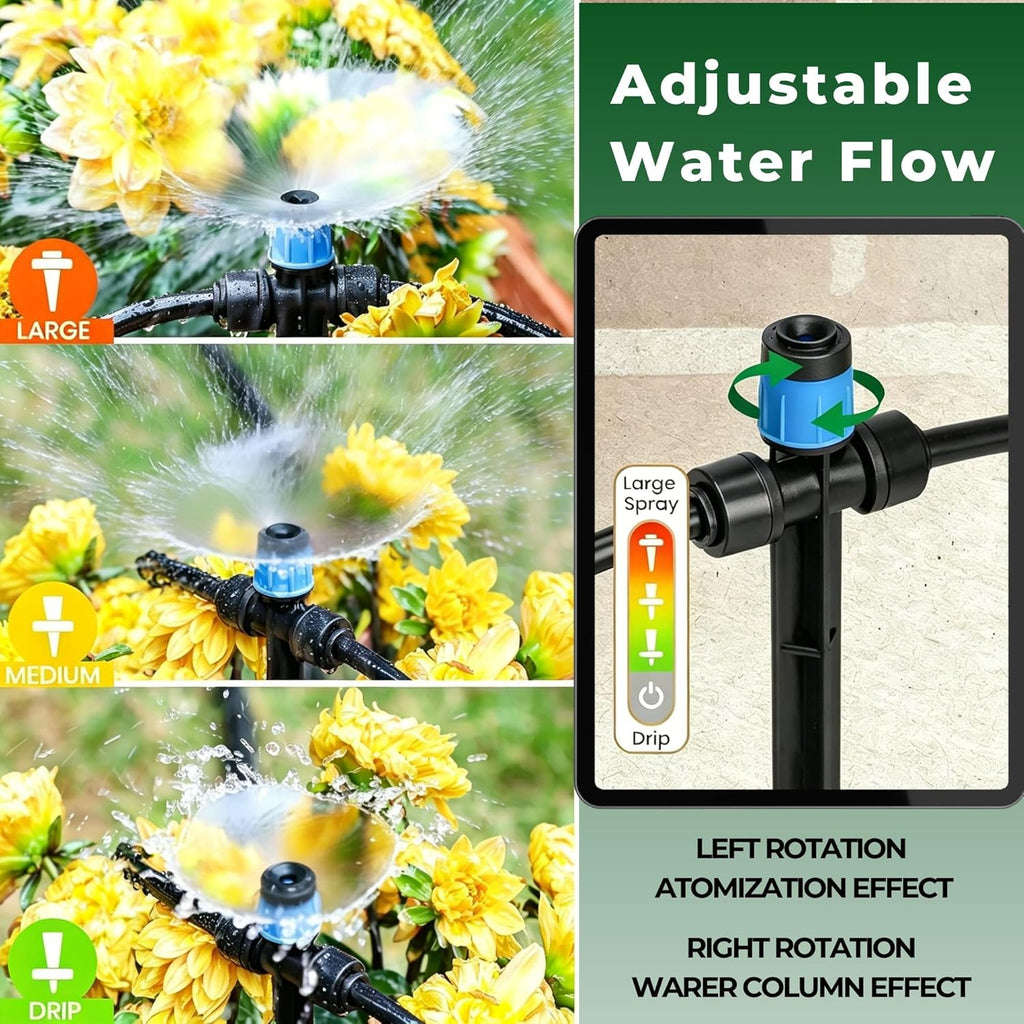 50FT Drip Irrigation System for Starter: Small Garden Quick Connect 1/4" PE Water Tubing Automatic 11Pcs Sprinkler
