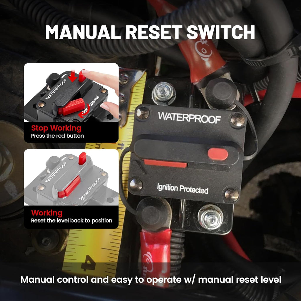20A Circuit Breaker Holder W/Manual Reset Switch 12-48V DC for Boat Trolling Motor Marine ATV Trailer Vehicles Stereo