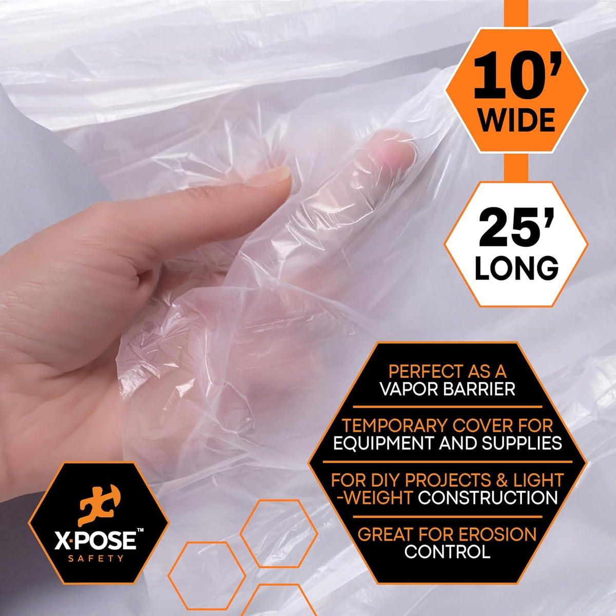 Clear Plastic Sheeting – 10' x 25' Roll – Heavy Duty 3 Mil Poly Sheet – Waterproof, Dustproof, Vapor Barrier – for