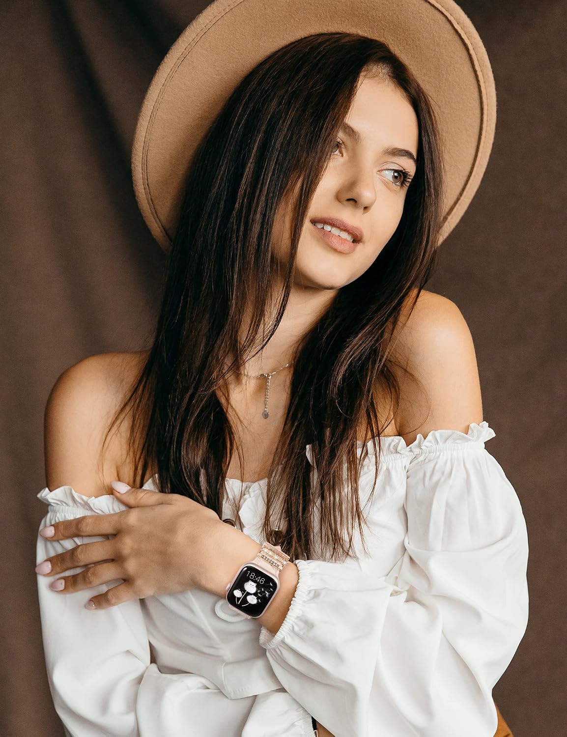 Compatible with Apple Watch Band with Charms 38/40/41/42mm Women, Decorative Ring Loop Floral Engraved Silicone Strap