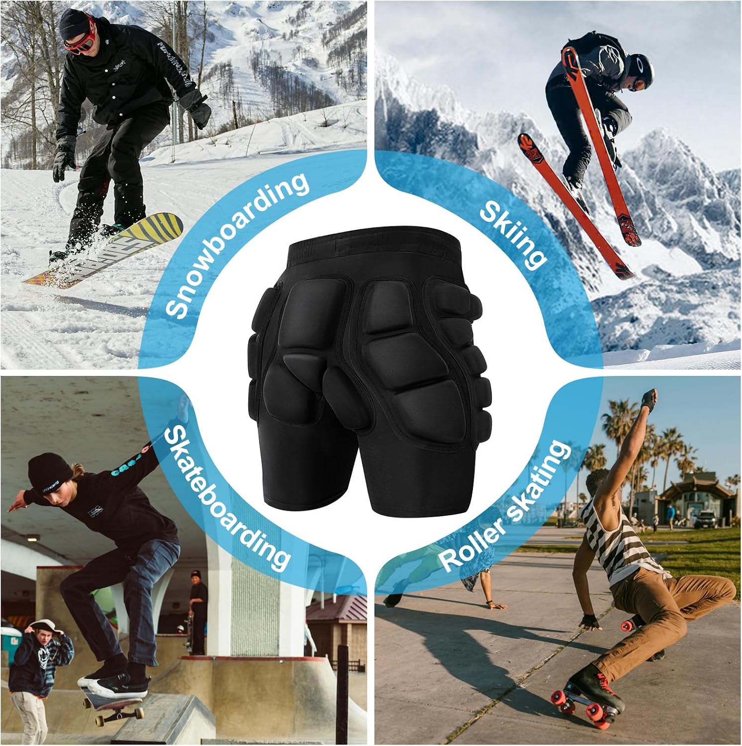 3D Protection Hip Butt EVA Padded Shorts, Crash Pad Impact Gear for Ski, Skating, Snowboarding, Skateboarding for Men