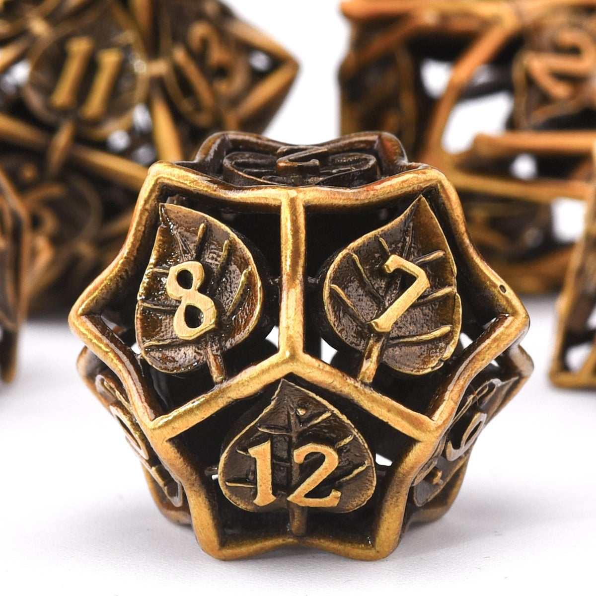 Metal RPG Dice Set 7 Pcs Leaf RPG Dice Hollow Polyhedral Metal Dice