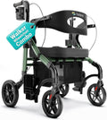 Wide 2 in 1 Walker Wheelchair Combo with 10" All Terrain Wheels, Lightweight Rollator Transport Chair Combo, 300 lbs