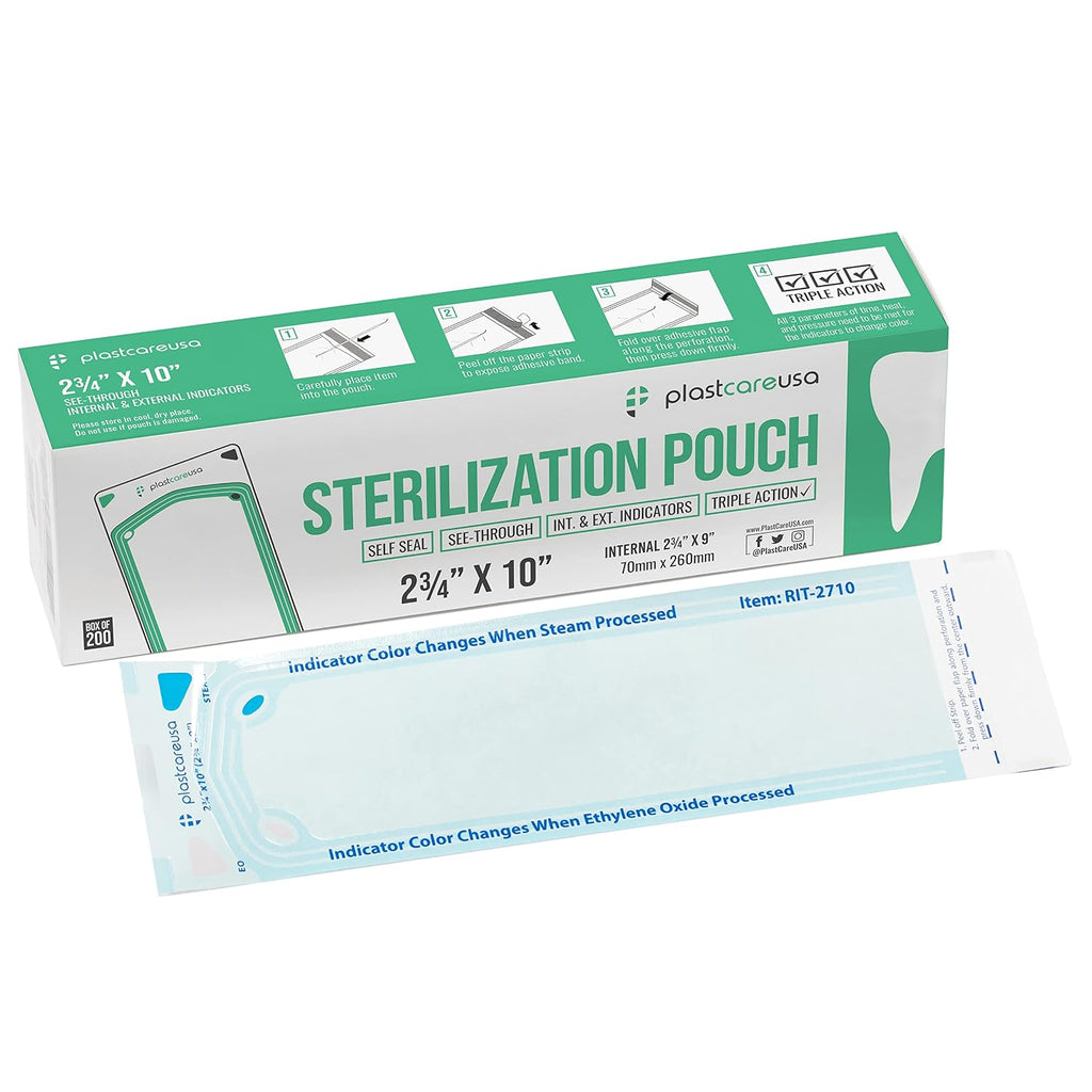 200 2.75 x 9 Self-Sterilization Pouches for Cleaning Tools, Autoclave Sterilizer Bags for Dental Offices, Pouch for