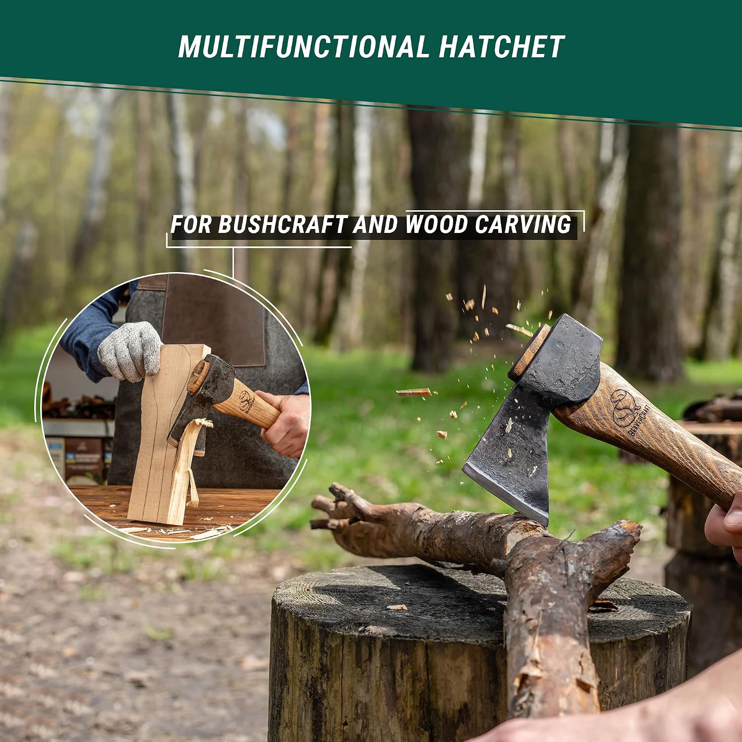 Wood Carving Axe Hatchet with Sheath AX1 - Forged Axes Bushcraft Hatchet for Camping - Small Forest Axe for Chopping