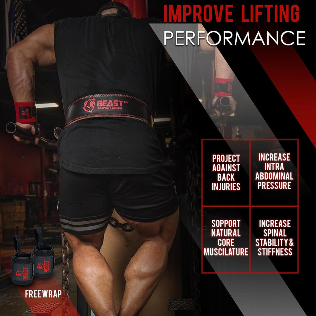 Weight Lifting Belt - 4” Genuine Leather Belts Padded Lower Back Support for Gym Bodybuilding Squat Deadlift