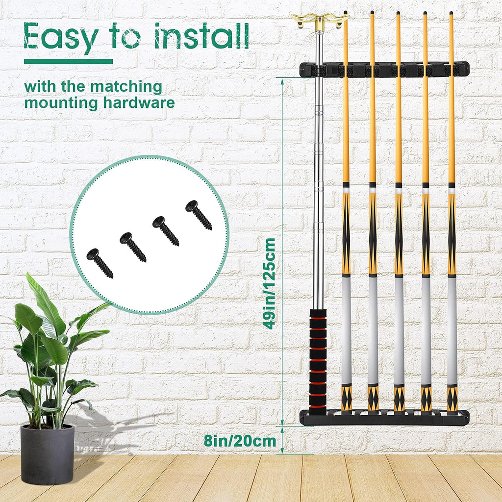 2 Pieces Pool Stick Holder Pool Cue Rack for 6 Cue Wall Mounted Table Stick, Balls Billiard Table Accessories for