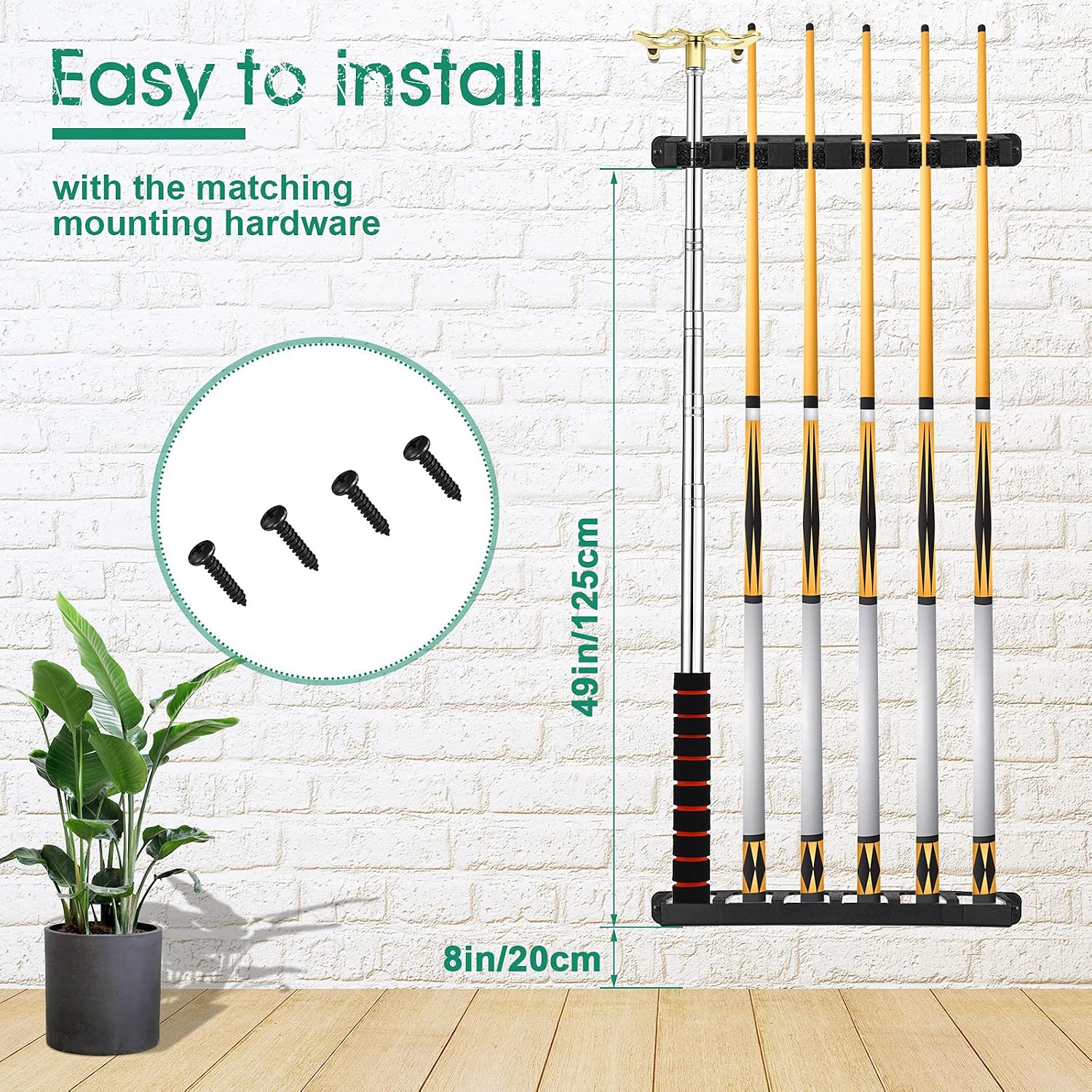 2 Pieces Pool Stick Holder Pool Cue Rack for 6 Cue Wall Mounted Table Stick, Balls Billiard Table Accessories for