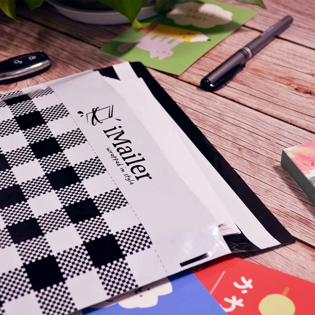 100 Count - 12 x 15.5 inch, Poly Mailer Black Gingham Plaid Package Envelope