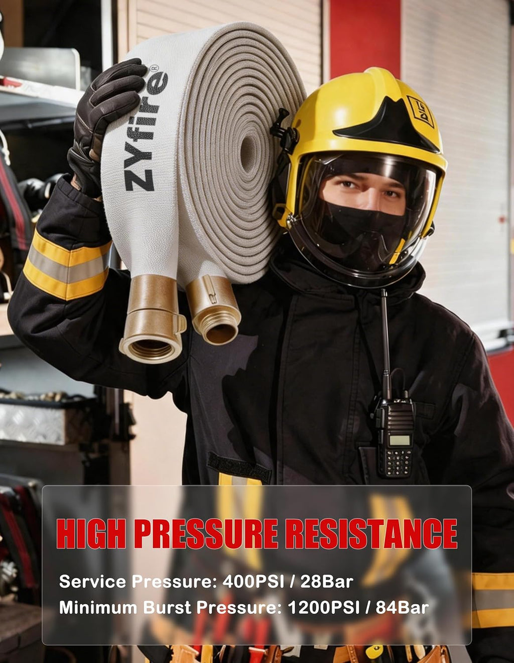 ZYfire Fire Hose 2-1/2" ID x 100 FT, NST Coupling, Double Jacket TPU Lined