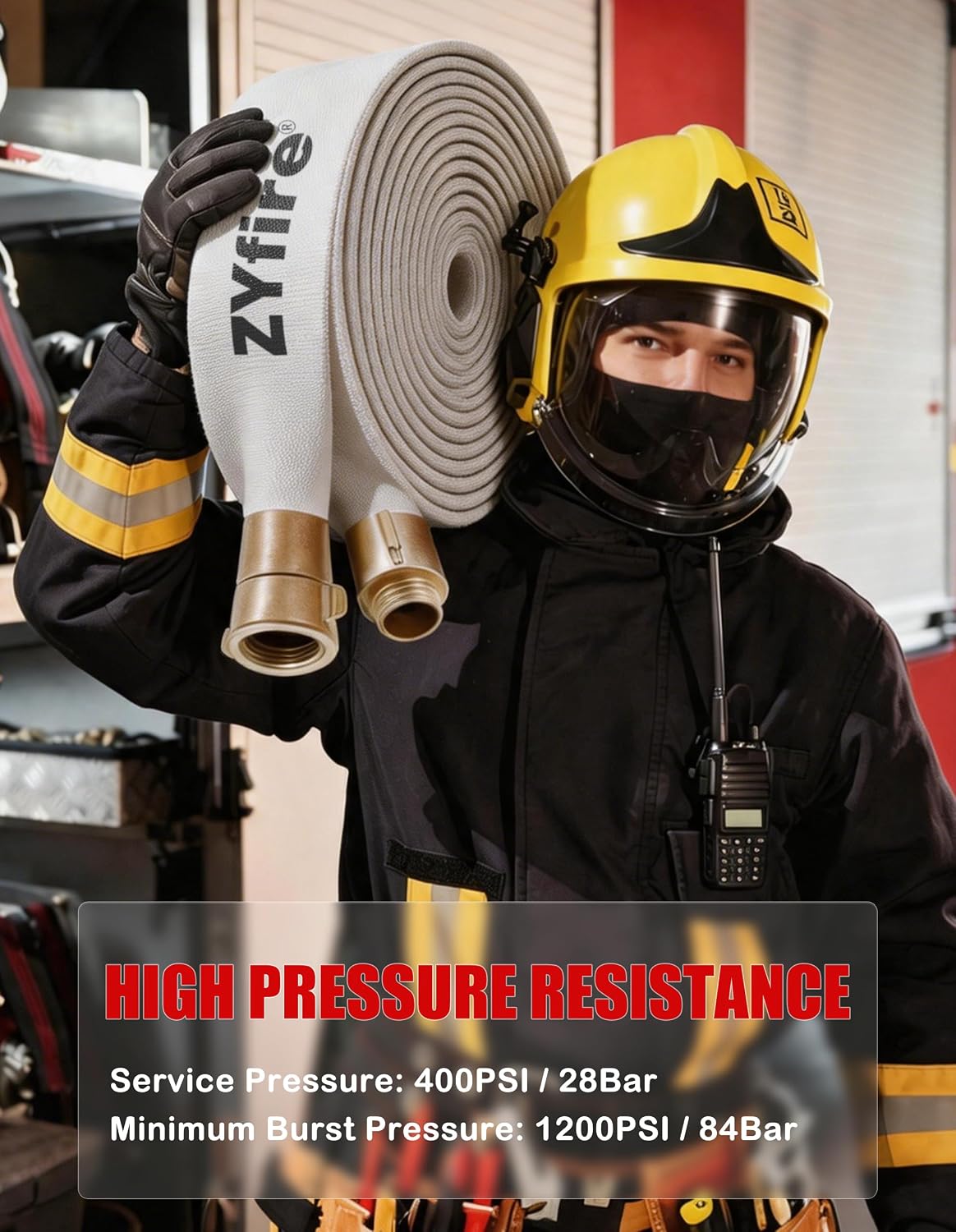 ZYfire Fire Hose 2-1/2" ID x 100 FT, NST Coupling, Double Jacket TPU Lined