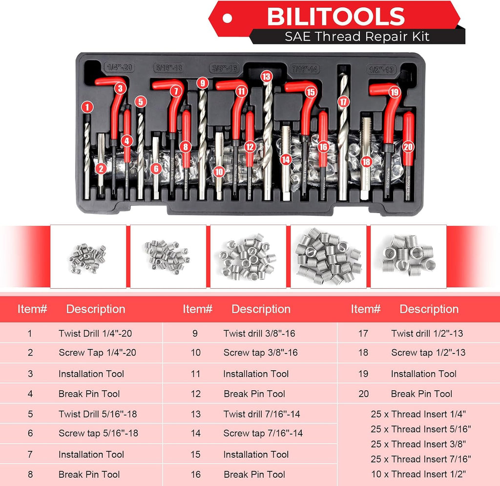 BILITOOLS Helicoil Thread Repair Kit SAE