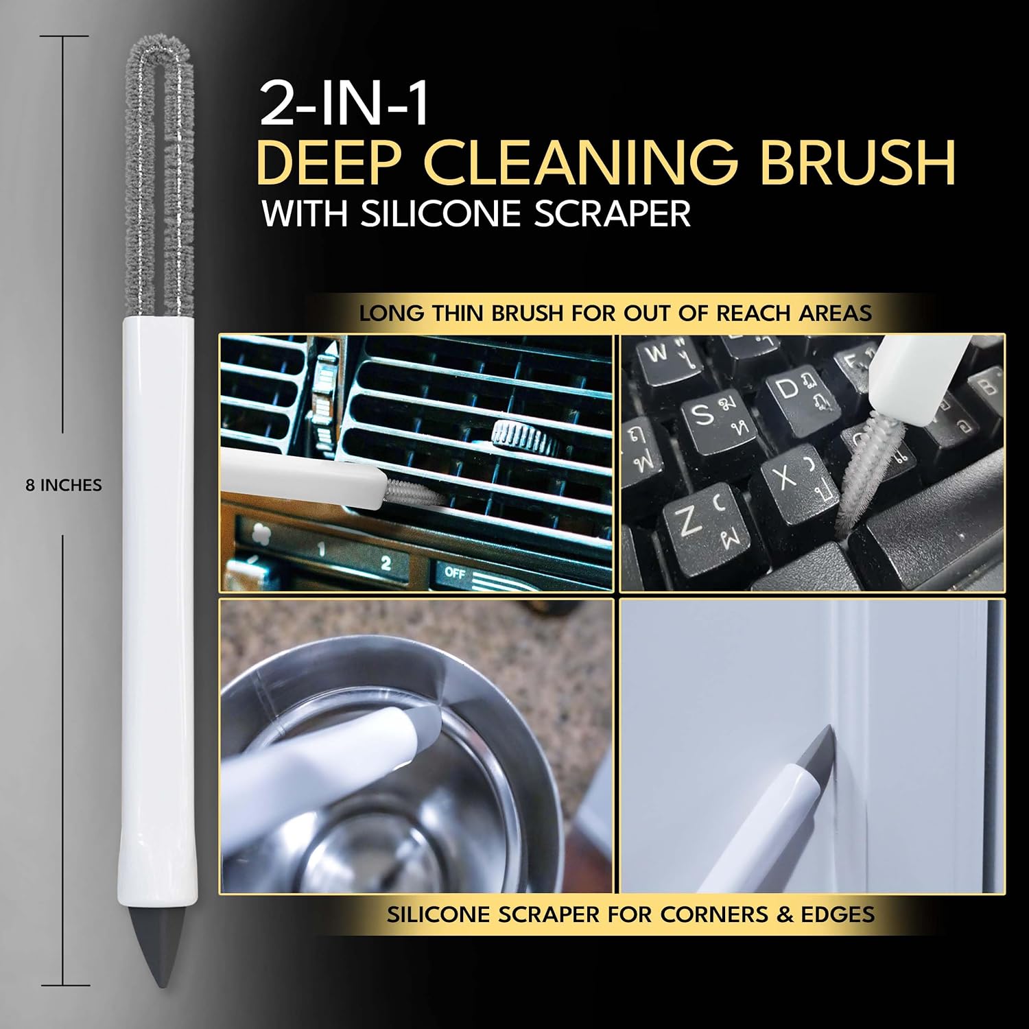 Small Cleaning Brush Set 3pcs—Crevice Brushes for Cleaning—Scrub Brushes Set with Silicone Tipped Scrub Brush—Stiff