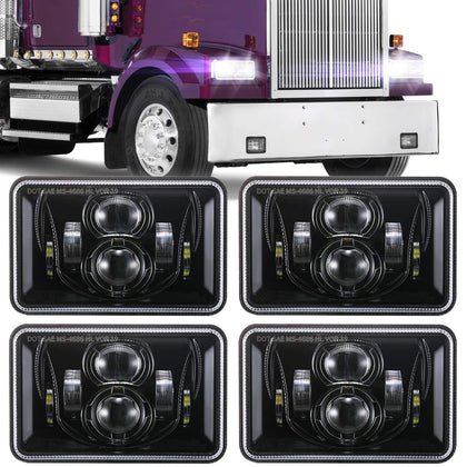 4 PCS DOT 4x6 Inch LED Headlights Rectangular Replacement H4651 H4652 H4656 H4666 H6545 Compatible with Peterbilt