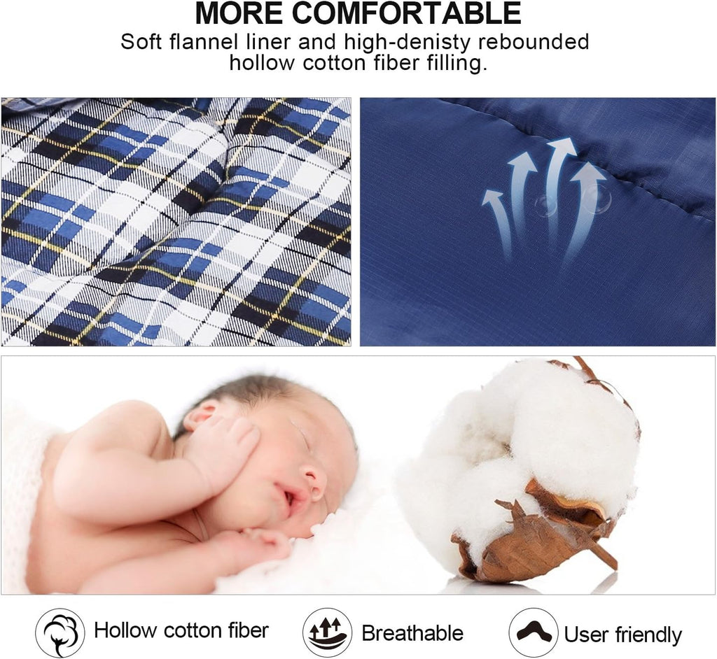 Cotton Flannel Sleeping Bag for Camping Backpacking, Adults Cold Weather Envelope Sleeping Bags with 2/3/4/6lbs Filling