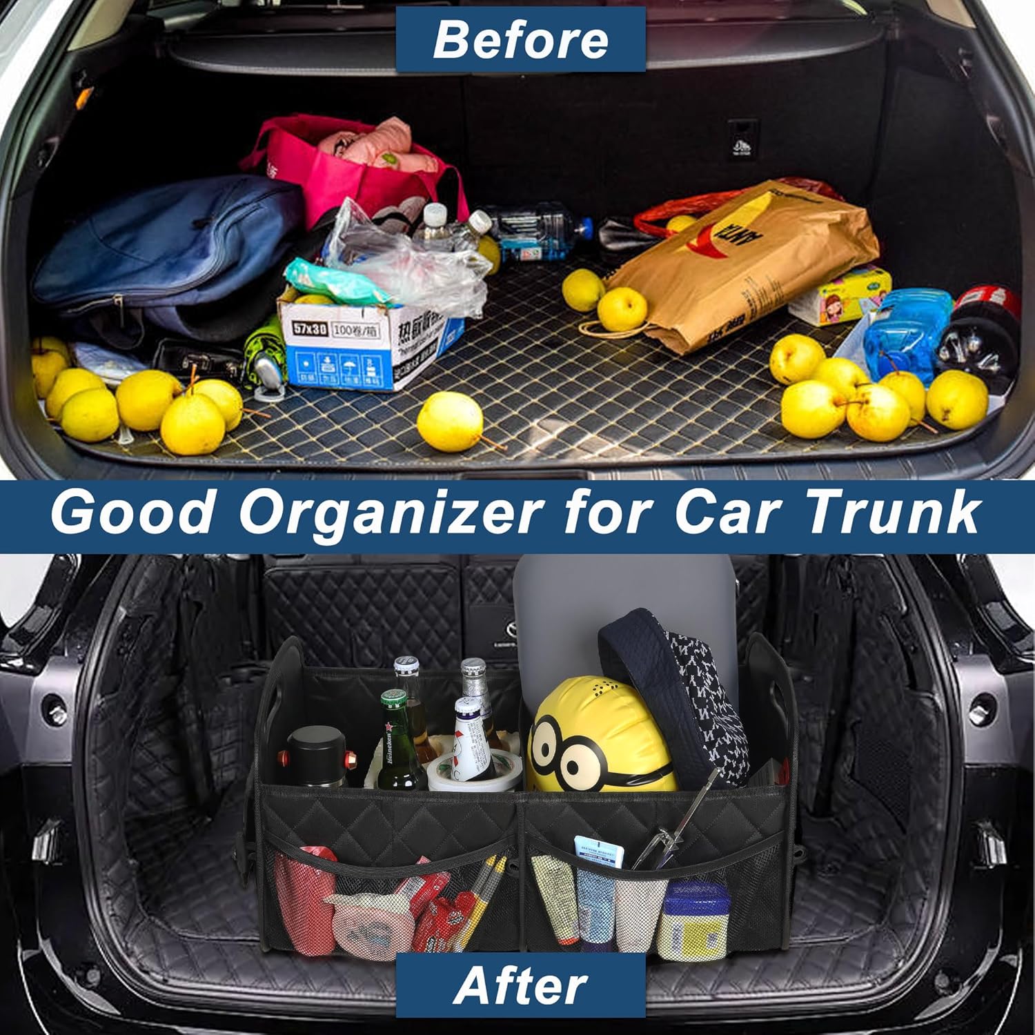 Car Trunk Organizer for SUV, Car Organizers and Storage with Reinforced Handles, Car Accessories for Women/Men
