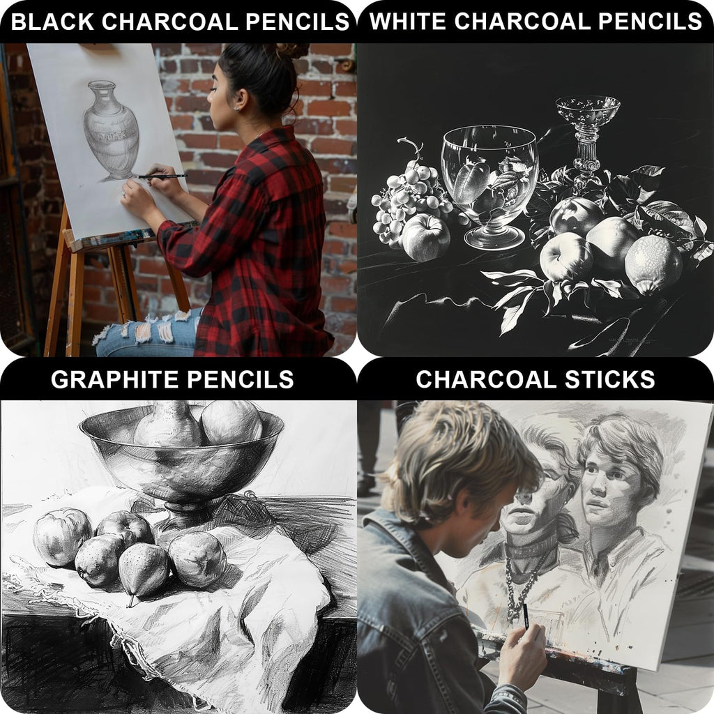 Charcoal Pencils for Drawing, Set of 22, Professional Drawing Sketch Pencils, Charcoal Art Supplies for Sketching