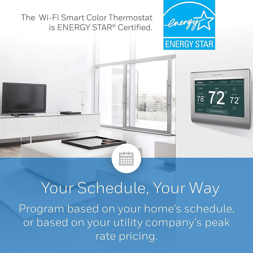 RTH9585WF Wi-Fi Smart Color Thermostat, 7 Day Programmable, Touch Screen, Energy Star, Alexa Ready, C-Wire Required