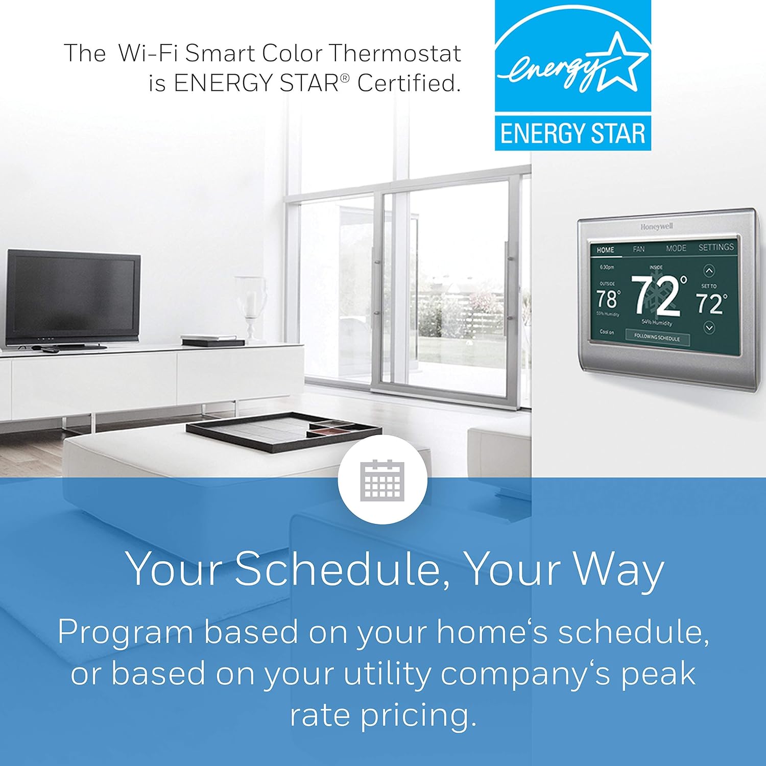 RTH9585WF Wi-Fi Smart Color Thermostat, 7 Day Programmable, Touch Screen, Energy Star, Alexa Ready, C-Wire Required
