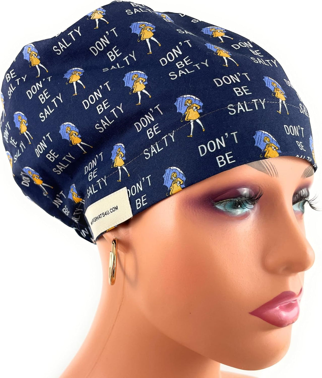 European Style Scrub Cap - No Ribbon – Don't Be Salty - Working Cap with Holder. Scrub Hat for Women, Nurses Hats |