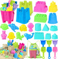 Beach Toys with 3 Castle Buckets, Sand Molds for Kids Ages 3-12 | Sand Castle Molds, Mesh Bags, Shovel for Sandcastle
