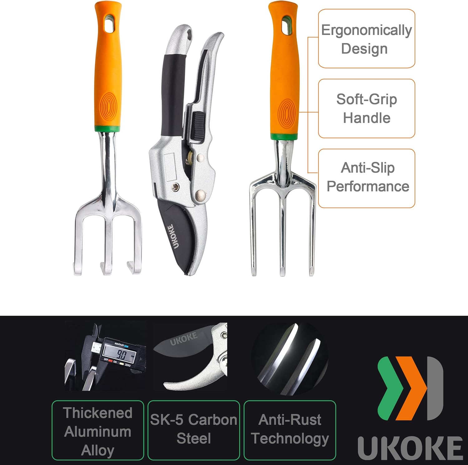 Garden Tool Set, 12 Piece Aluminum Hand Tool Kit, Garden Canvas Apron with Storage Pocket, Outdoor Tool, Heavy Duty