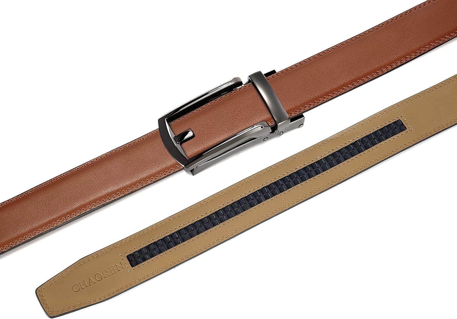 Boys Ratchet Dress Belt 1.25" Adjustable Youth Leather Belt | Easy click closure, Micro-adjustable, Trim-to-fit
