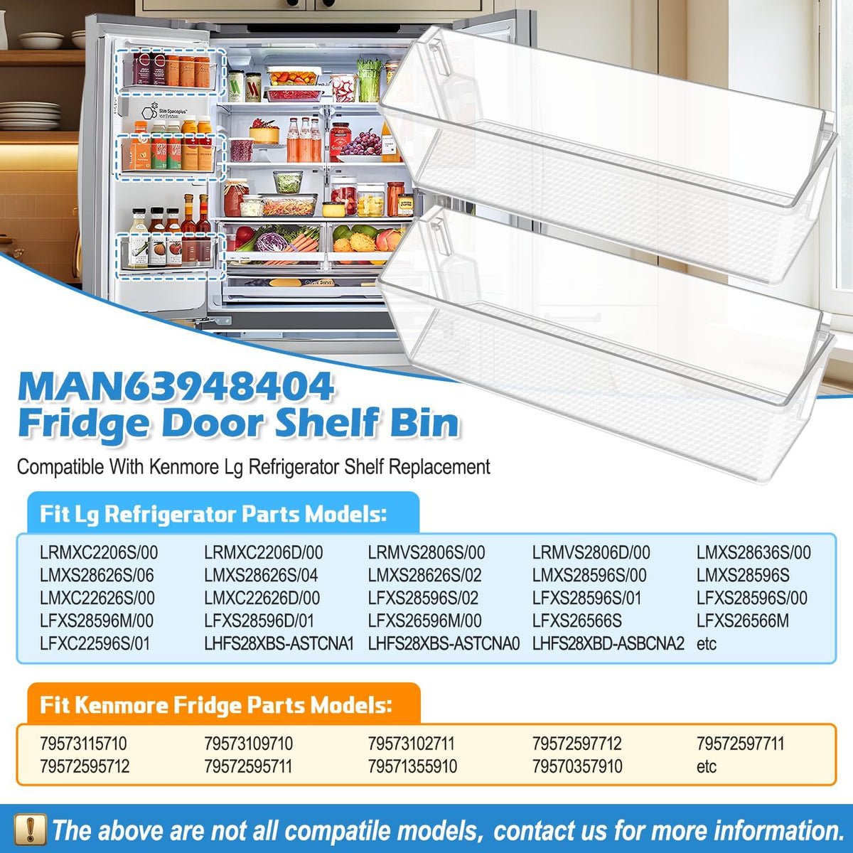 2PCS MAN63948404 Refrigerator Door Bin Shelf for LG Door Shelf Replacement