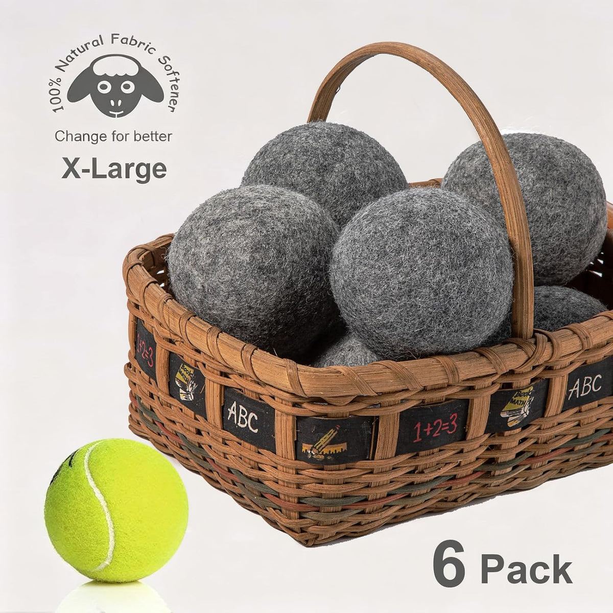 Wool Dryer Balls XL 6-Pack, 100% New Zealand Wool Handmade