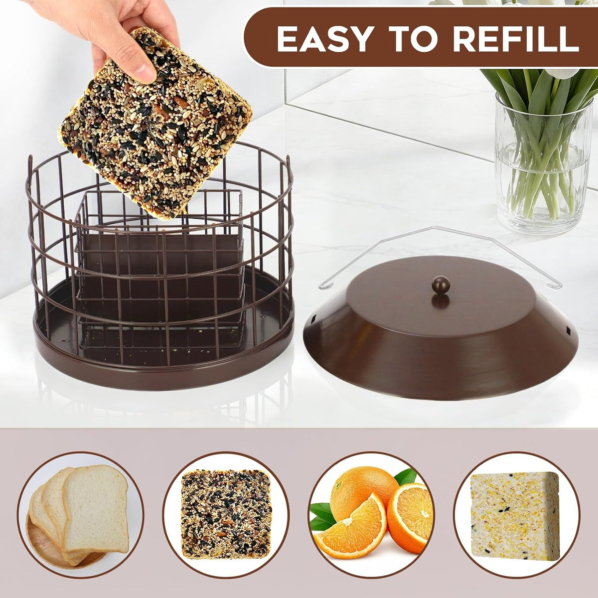 Squirrel Proof Suet Bird Feeders for Outdoors Hanging, Brown
