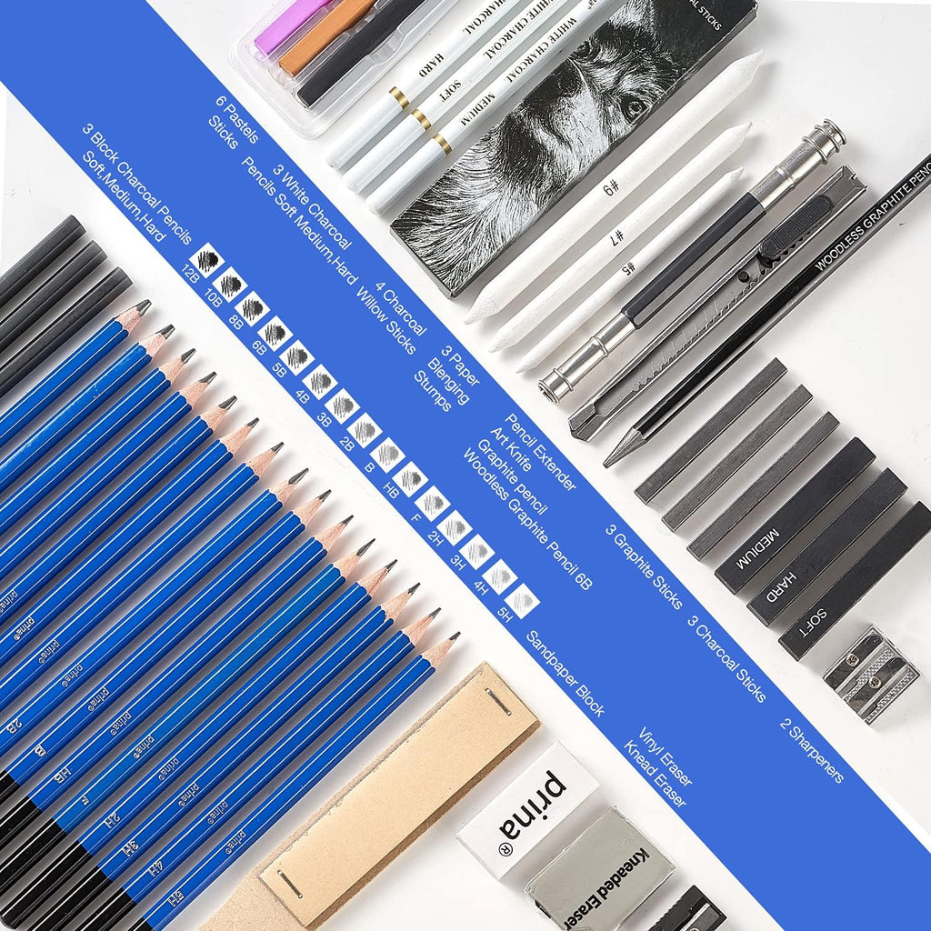 50 Pack Drawing Set Sketch Kit, Sketching Supplies with 3-Color Sketchbook, Graphite, and Charcoal Pencils, Pro Art