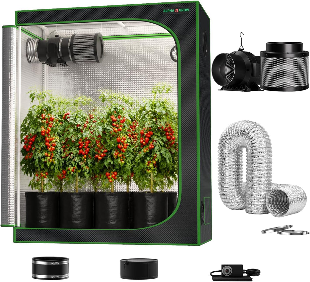 2x4 Grow Tent Kit with 6 Inch Fan and Carbon Filter, 48"x24"x60" 1680D Mylar Indoor Grow Tent Ventilation System with